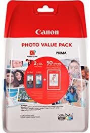 Canon PG-560 XL CL-561 XL VALUE Confezione da 2 Cartucce d'inchiostro (Nero XL colore XL) +50 fogli di carta fotografica  10x15cm Originale , Imballaggi in Plastica Obsoleti 2018