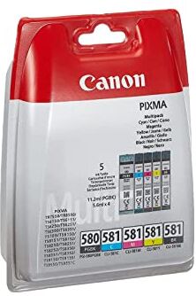 Canon PGI-580 CLI-581 BK C M Y PGBK Confezione da 5 Cartucce d'inchiostro (Nero Ciano Magenta Giallo Pigmento nero colore) Originale , Imballaggi in Plastica Obsoleti 2018