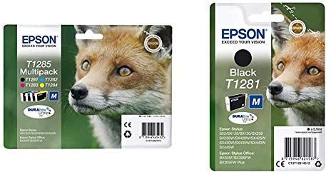 Epson T128 Serie Volpe, Cartuccia A Getto D'Inchiostro Durabrite Ultra, Formato Standard, Multipack 4 Colori & T1281 Serie Volpe, Cartuccia Originale Getto D'Inchiostro Durabrite Ultra