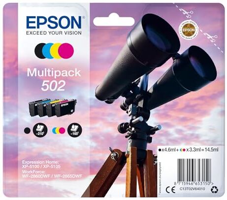 Epson 502 Serie Binocolo, Cartuccia originale getto d'inchiostro, Formato Standard, Multipack 4 Colori