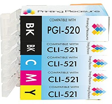 Printing Pleasure 5 Compatibili PGI-520 CLI-521 Cartucce d'inchiostro per Canon Pixma MP540 MP540x MP550 MP560 MP620 MP620b MP630 MP640 MP980 MP990 MX860 MX870 iP3600 iP3680 iP4600 iP4680 iP4700 Alta Capacità