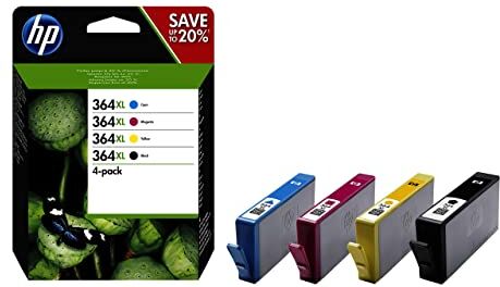 HP 364XL  Cartucce Originali per Stampanti a Getto di Inchiostro Photosmart B210c, B110c, B110e, B8550, 7520, Deskjet 3520, 3522, 3524, Confezione da 4, Nero, Ciano, Giallo, Magenta