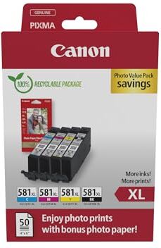 Canon CLI-581 XL C M Y BK Confezione da 4 Cartucce d'inchiostro capacità XL (Nero XL Ciano XL Magenta XL Giallo XL) Originale, Cartone Riciclabile 2024