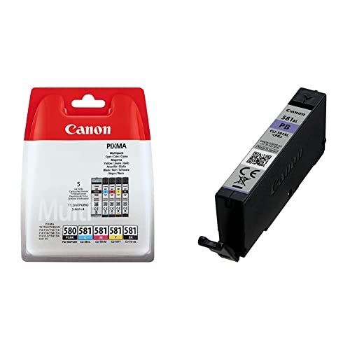 Canon PGI-580/CLI-581 BK/C/M/Y Serbatoi Inchiostro, Multipack Blister & CLI-581XL PB Serbatoio Inchiostro, Formato XL, Blu fotografico