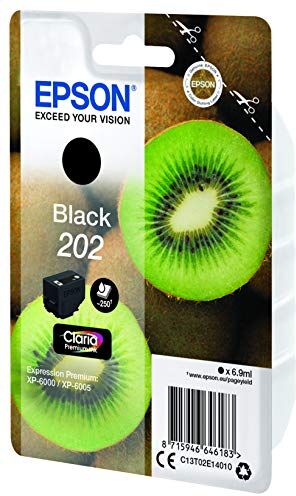 Epson Kiwi Singlepack Black 202 Claria Premium Ink Cartuccia di inchiostro per stampanti (Originale, inchiostro a base di pigmento, nero, , 1 pezzo(i), stampa inkjet