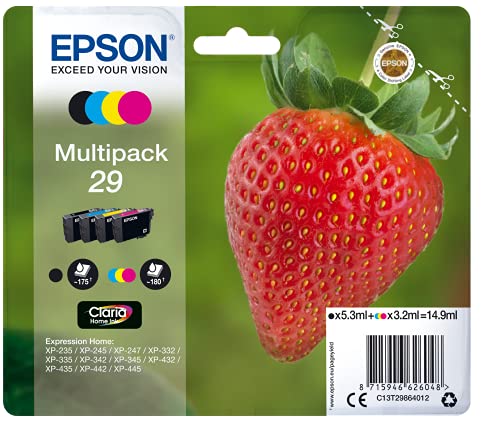 Epson Fragola Claria Home Serie 29, Cartucce per Stampante Getto d'Inchiostro, Multipack 4 Colori, Nero, Ciano, Magenta, Giallo, Formato Standard, Stampe Basso Costo fino 180 Pagine