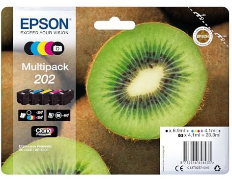 Epson 202 Serie Kiwi, Cartuccia originale getto d'inchiostro Claria Premium, Formato Standard, Multipack 5 Colori