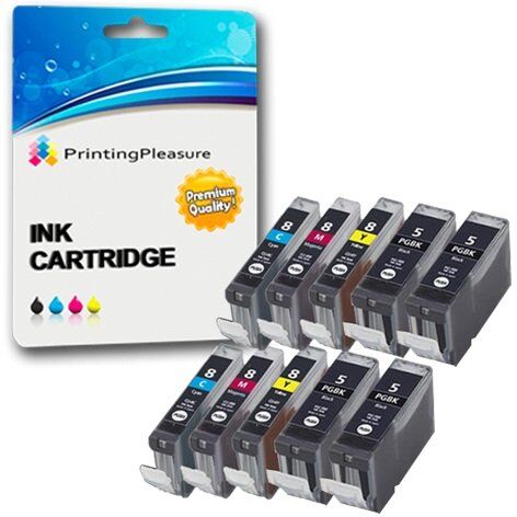 Printing Pleasure 10 Cartucce d'inchiostro compatibili per Canon Pixma iP3300, iP3500, iX3300, iX3500, iX4000, iX5000, MP510, MP520, MP520X, MX700   PGI-5BK, CLI-8C, CLI-8M, CLI-8Y