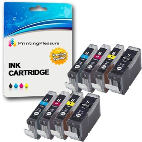 Printing Pleasure 8 Cartucce d'inchiostro compatibili per Canon Pixma iP3300, iP3500, iX3300, iX3500, iX4000, iX5000, MP510, MP520, MP520X, MX700   PGI-5BK, CLI-8C, CLI-8M, CLI-8Y