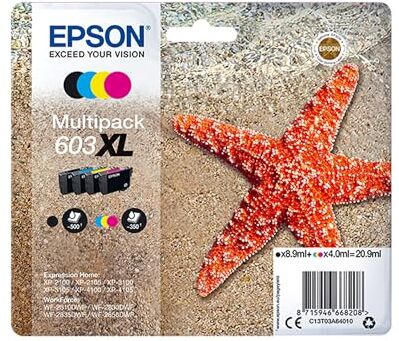 Epson Serie  Stella Marina Cartucce originali per Stampante getto d'Inchiostro, Multipack 4 colori (Nero, Ciano, Magenta, Giallo) XL, Stampa fino 350 pagine colori/500 Black, Confezione Retail