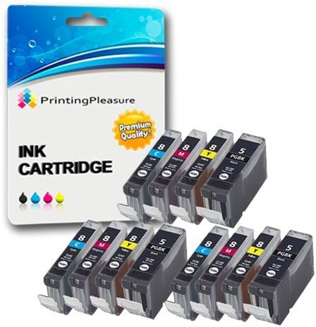 Printing Pleasure 12 Cartucce d'inchiostro compatibili per Canon Pixma iP3300, iP3500, iX3300, iX3500, iX4000, iX5000, MP510, MP520, MP520X, MX700   PGI-5BK, CLI-8C, CLI-8M, CLI-8Y