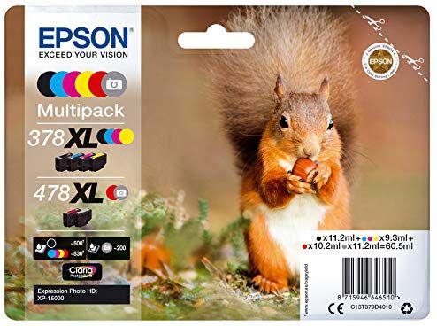 Epson 378 Serie Scoiattolo, Cartuccia originale getto d'inchiostro Claria Photo HD, Formato XL, Multipack 6 Colori