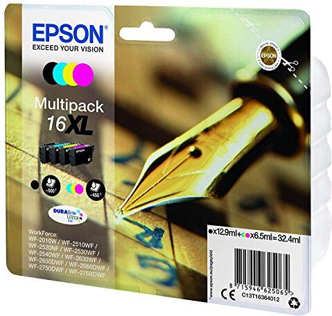 Epson Serie 16XL Penna e Cruciverba Cartucce originali DURABrite Ultra per Stampante Inkjet, Multipack 4 Colori Formato XL,Stampe Casa/Ufficio fino 450 pagine a colori/500 black,Confezione EasyMail