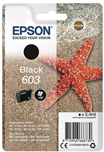 Epson Stella Marina serie 603, Cartuccia per Stampante a Getto d'Inchiostro, 1 Colore Nero, Formato Dimensioni Standard, Stampe Affidabil Casa Ufficio Basso Costo Fino 150 Pagine