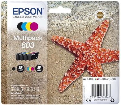 Epson Serie  Stella Marina Cartucce originali per Stampante getto d'Inchiostro, Multipack 4 colori (Nero, Ciano, Magenta, Giallo) Formato STD, Stampa fino 130 pagine colori/150 Black, Pack Retail