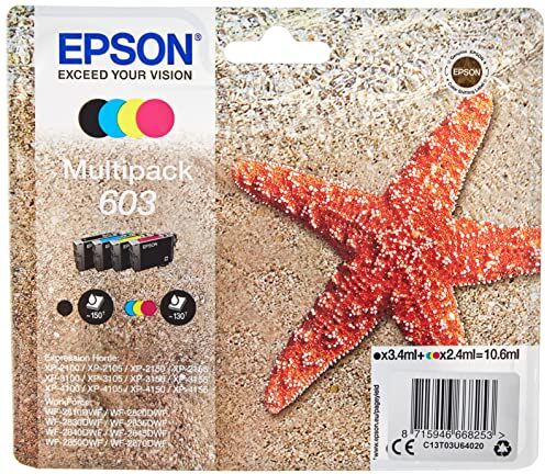 Epson Stella Marina Serie 603, Cartucce per Stampante Getto d'Inchiostro, Multipack 4 Colori Nero, Ciano, Magenta, Giallo, Formato Standard, Stampe Affidabili Basso Costo fino 150 Pagine