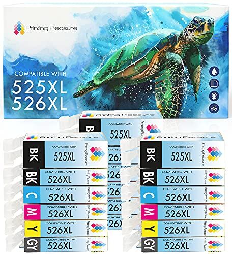 Printing Pleasure 18 Compatibili PGI-525 CLI-526 Cartucce d'inchiostro per Canon Pixma MG5150 MG5250 MG6150 MG6250 MG8150 MG8250 MX885 iP4850 iP4950 iX6550 Nero/Nero Foto/Ciano/Magenta/Giallo/Grigio, Alta Capacità