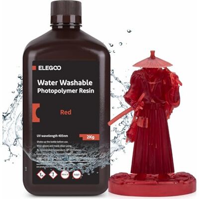 ELEGOO Resina Lavabile ad Acqua 2 kg Rosso Trasparente, LCD Rapida 405nm, Fotopolimero Standard per Cura UV, Compatibile con Stampanti 3D LCD ELEGOO Resina Lavabile ad Acqua 2 kg Rosso Trasparente, LCD Rapida 405nm, Fotopolimero Standard per Cura UV, Compatibile con Stampanti 3D LCD