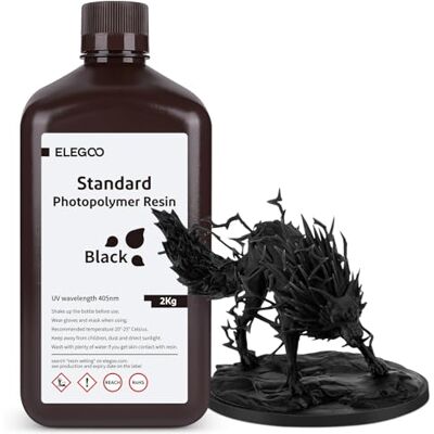 ELEGOO Resina Standard Rapida 2 kg Nero Intenso, Resina Fotopolimerica UV ad Alta Precisione e Indurimento Rapido, Compatibile con Stampanti 3D LCD ELEGOO Resina Standard Rapida 2 kg Nero Intenso, Resina Fotopolimerica UV ad Alta Precisione e Indurimento Rapido, Compatibile con Stampanti 3D LCD