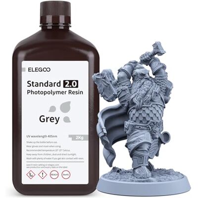 ELEGOO Resina Standard Rapida 2.0 2 kg Grigio, Resina Fotopolimerica UV ad Alta Precisione e Indurimento Rapido, Compatibile con Stampanti 3D LCD ELEGOO Resina Standard Rapida 2.0 2 kg Grigio, Resina Fotopolimerica UV ad Alta Precisione e Indurimento Rapido, Compatibile con Stampanti 3D LCD