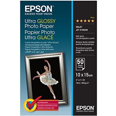 Epson S041943 Carta fotografica lucida Ultra Glossy 10 x 15 cm, confezione da 50 pezzi Epson S041943 Carta fotografica lucida Ultra Glossy 10 x 15 cm, confezione da 50 pezzi