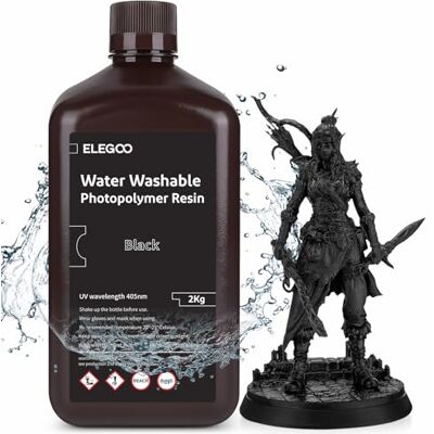 ELEGOO Resina Lavabile ad Acqua 2 kg Nero Intenso, LCD Rapida 405nm, Fotopolimero Standard per Cura UV, Compatibile con Stampanti 3D LCD ELEGOO Resina Lavabile ad Acqua 2 kg Nero Intenso, LCD Rapida 405nm, Fotopolimero Standard per Cura UV, Compatibile con Stampanti 3D LCD