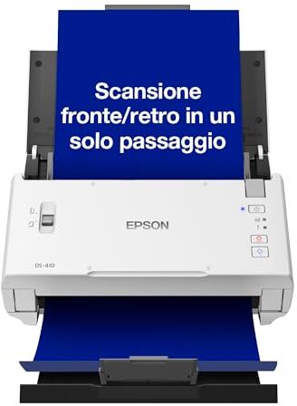 Epson Workforce DS-410 Scanner A4 Verticale, velocità 26 Pagine al Minuto in b/n e Colore con Alimentatore Automatico di Fogli da 50 Fogli, Free 3 Year Warranty – 3 Anni di Garanzia Gratuita