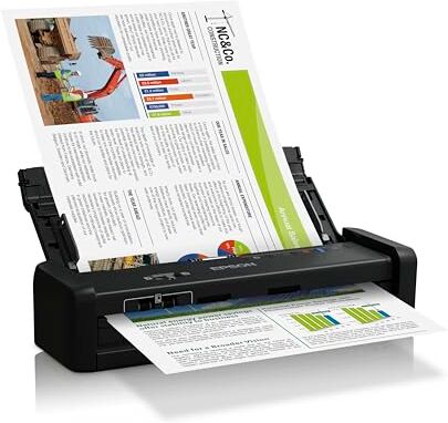 Epson Workforce DS-360W scanner A4 portatile WiFi e batteria, velocità 25 pagine al minuto in b/n e colore, Alimentatore Automatico 20 fogli, peso soli 1,1 Kg