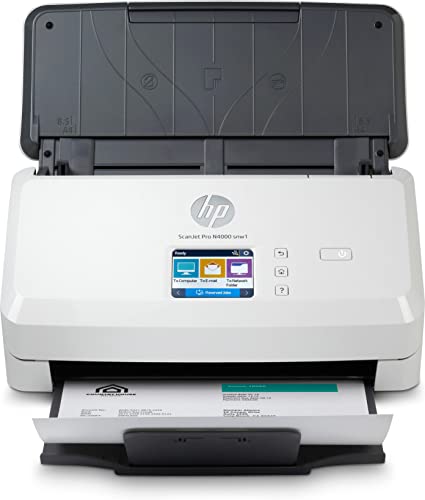 HP ScanJet PRO N4000 snw1 6FW08A, Scansione Fronte e Retro in Un Solo Passaggio, 40 ppm e 80 ipm, Wi-Fi, Wi-Fi Direct, Ethernet, Smart, Scan, Compatto, Piccolo e Sottile, Bianco