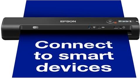 Epson WorkForce ES-60W Scanner Portatile Compatto, Wireless Wi-Fi Direct USB, pannello LCD, Scansione 600dpi, Alimentazione Automatica, Scansione 8,5 ppm, JPEG, PDF, TIFF Supportati, Software Incluso