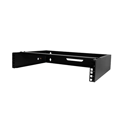 StarTech.com Staffa Rack 19" 2U Supporto per Rack a Profilo Basso per Patch Panel, Dispositivi IT/AV, Switch di Rete Acciao Nero Installazione a Parete -Portata fino a 35kg (RACK-2U-14-BRACKET)