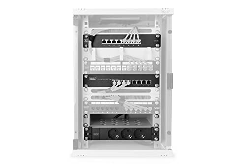 Digitus Set da 10 pollici Armadio di rete 9U grigio Scaffale Ciabatta elettrica Pannello patch a 8 porte Switch Gigabit a 8 porte