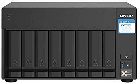 QNAP 8-bay QTS Nas TS-832PX-4G Up to 8 HDD/SSD Hot-Swap. AL324 Arm Cortex-A57 Quad-Core. Processor Frequency 1.7 GHz. 4 GB. DDR4. 2x2.5GbE. 2x10GbE 3xUSB 3.2 Gen 1. 1xPCIe