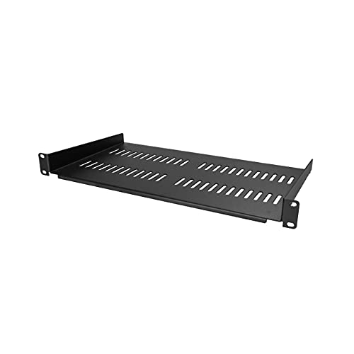 StarTech.com Mensola per Rack 19" 1U Ventilata, Ripiano universale cantilever per rack e armadi di rete 19 pollici, Acciaio resistente, Capacità 23kg, Profondità vassoio 25 cm, Nero (CABSHELFV1U)