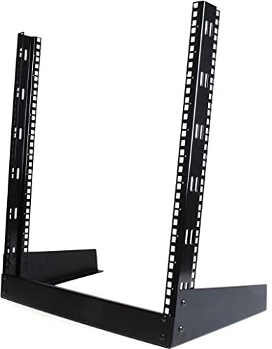 StarTech.com Mini rack 19" aperto, Supporto rack 12U da tavolo a 2 montanti da 19 pollici adatto per computer, AV Media, IT, dati e sala server, Acciaio, Nero Portata 50 Kg (RK12OD)