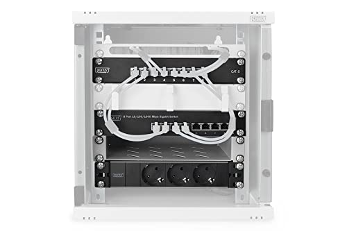 Digitus Set da 10 pollici Armadio di rete 6U grigio Scaffale Striscia di alimentazione Pannello patch a 8 porte Switch Gigabit a 8 porte