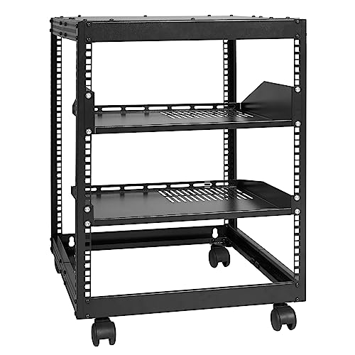 VEVOR Server Rack a Telaio Aperto 12U, profondità Regolabile da 15''-40'', Server di Rete Rack da Autoportante o con Montaggio a Parete, Rack AV a 4 Posti con Ruote