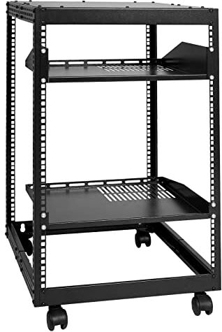 VEVOR Server Rack a Telaio Aperto 15U, profondità Regolabile da 15''-40'', Server Rack di Rete con Supporto o Montaggio a Parete, Rack AV a 4 Posti con Ruote