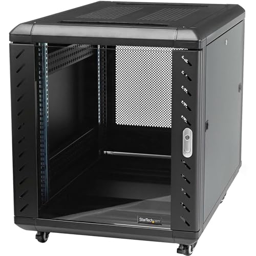 StarTech.com Armadio Rack 15U 19" con Sportello in Vetro, Server rack 4 Montanti con Serratura e Ruote, Profondità Regolabile