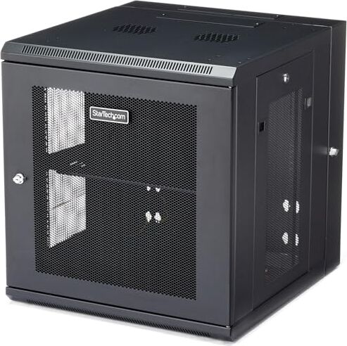 StarTech.com Armadio Rack 19" 12U a Muro, Server Rack a 4 Montanti Profondo 51cm con Ripiano, Pannello Posteriore con Cerniere, Rack Ventilato Adatto a Switch Cisco 3850, Serie 2960 (RK1224WALHM)