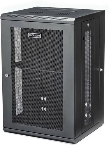 StarTech.com Armadio Rack 19" 18U a Muro, Server Rack Profondo 40,5 cm per Switch/Dispositivi di Rete/AV/IT, Rack Dati Ventilato con Ripiano e Pannelli Laterali rimovibili, Assemblato (RK1820WALHM)