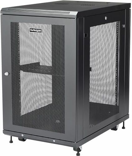 StarTech.com Armadio Rack 19" 18U su Ruote a 4 Montanti, Server Rack a Profondità Regolabile con Ripiano da 1U e Serratura