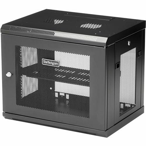 StarTech.com Armadio Rack 19" 9U a Muro, Server Rack a 2 Montanti a profondità regolabile 15-38cm, Rack Dati Ventilato con Serratura per Switch/Router; Ripiano 1U e Nastro a Strappo inclusi (RK9WALM)