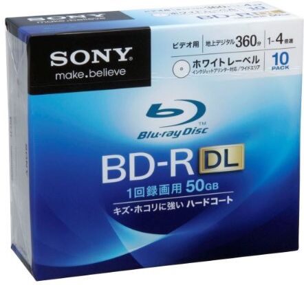 Sony Blu-ray Disc 10 Pack 50GB 4x Speed BD-R DL Version 2010