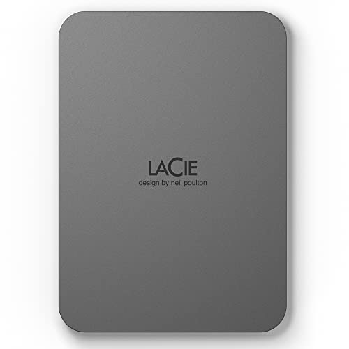 LaCie Unità disco portatile esterna  Mobile Drive da 5 TB Argento lunare, USB-C 3.2, per PC e Mac, riciclata post consumo, con piano Tutte le applicazioni di Adobe e servizi Rescue (STLP5000400)