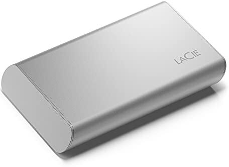 LaCie Portable SSD, 500GB, SSD esterno, USB-C, Compatibile con Iphone 15 Pro, USB 3.2 Gen 2, velocità fino a 1.050 MB/s, argento lunare, per Mac, PC e iPad, con servizi Rescue Services (STKS500400)