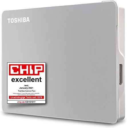 Toshiba 1TB Canvio Flex Portable External Hard Drive Unità a stato solido for Mac, Windows PC and Tablet use, compatible with most USB-C and USB-A devices, Silver (HDTX110ESCAA)