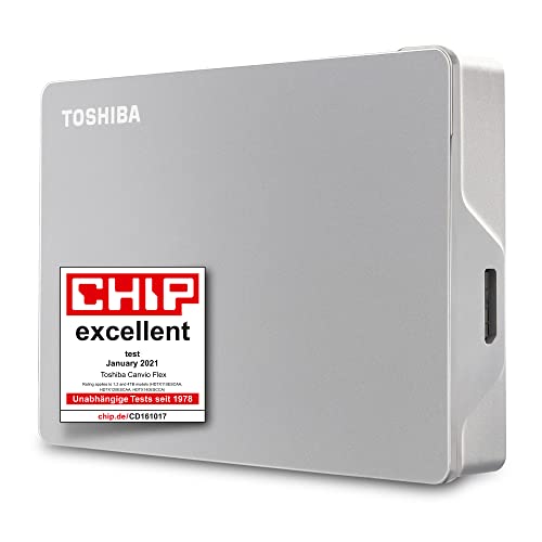 Toshiba 4TB Canvio Flex Portable External Hard Drive for Mac, Windows PC and Tablet use, Unità a stato solido compatible with most USB-C and USB-A devices, Silver (HDTX140ESCAA)