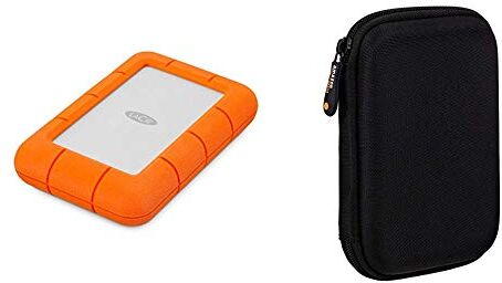 LaCie Rugged Mini, Unità Disco Esterna da 4 TB (2 x 2), USB 3.0, Arancione/Grigio (LAC9000633) & Amazon Basics Custodia per Hard Drive esterno