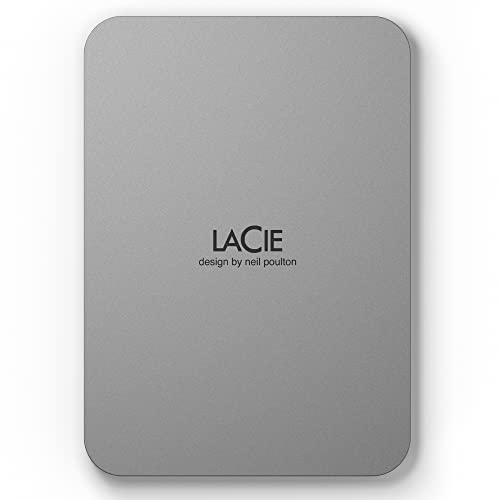 LaCie Mobile Drive, 5TB, Unità disco portatile esterna Argento lunare, USB-C 3.2, per PC e Mac, riciclata post consumo, con piano Tutte le applicazioni di Adobe e servizi Rescue (STLP5000400)